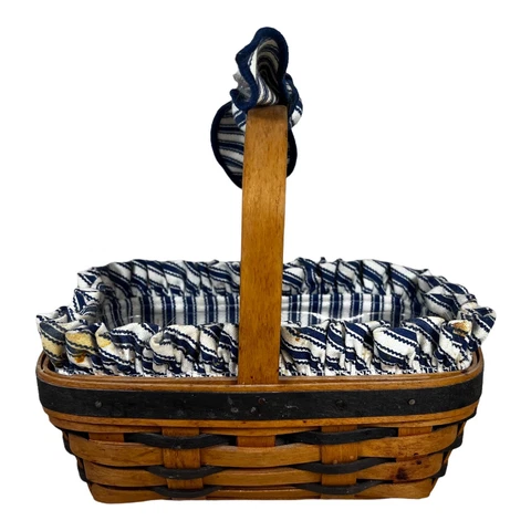 1997 Longaberger Easter Basket w/ Blue Striped Liner Protector Combo Sweetheart Cover