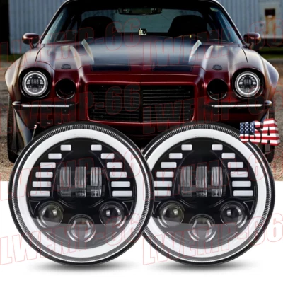 Par de faros LED redondos de 7" para Chevrolet Camaro 1967-1981 El Camino 1971-1975 Foto 1 de 4
