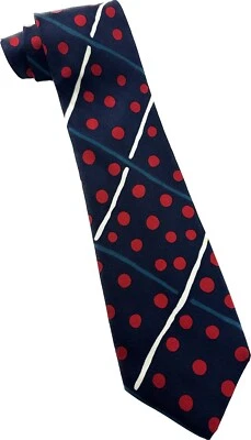 Corbata clásica Perry Ellis Executive 100 % seda 57”x3,75” azul marino con lunares rojos Foto 1 de 4