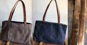 ELIZA B LEATHER MAN USA-MADE BLACK BROWN 2-SIDED HANDMADE CANVAS TOTE BAG EUC - Picture 1 of 12