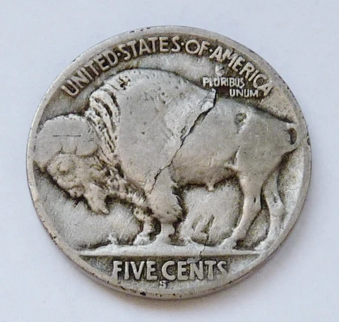 ERROR!! SEMI-KEY!!  1921-S U.S BUFFALO NICKEL ~ VERY GOOD CONDITION - LAMINATION Cover