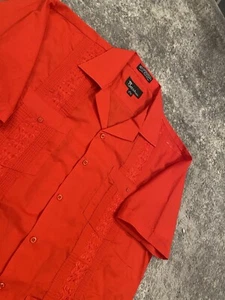 Guayabera Cuban Shirt Men's L Red Cigar Beach Loungewear Soft Cool Comfortable - Picture 1 of 6