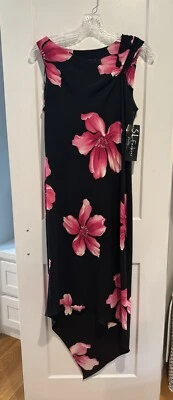 NUEVO CON ETIQUETAS S.L. Vestido asimétrico sin mangas Fashions Petite 10P estampado floral negro Foto 1 de 4