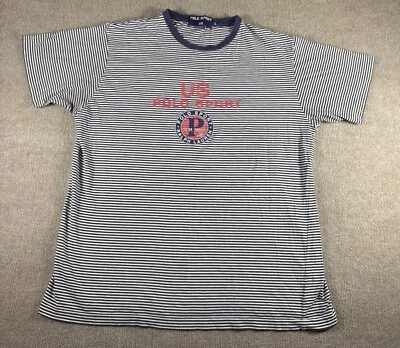 Винтажный Polo Sport Ralph Lauren яхт-клуб в полоску рубашка большой синий хлопок Y2K - Изображение 1 из 4