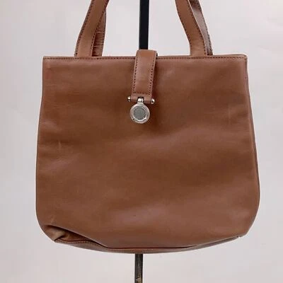 Bolso de mano vintage Ralph Lauren de cuero marrón plateado RL verde forrado a cuadros Foto 1 de 4