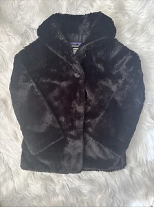 Patagonia Jacket Girl's Small 8 Black Fleece 2 Button Coat Faux Fur - Picture 1 of 4