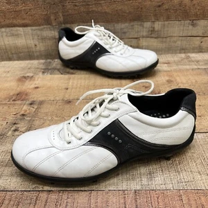 Ecco Men’s White/Black Leather Golf Shoes Spikes Size 46 - Picture 1 of 7