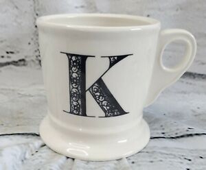 Anthropologie Letter K Monogram Shaving Cup Style White and Black Mug 