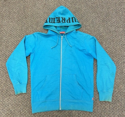 Felpa con cappuccio e zip intera Supreme Turchese taglia Large Spell Out