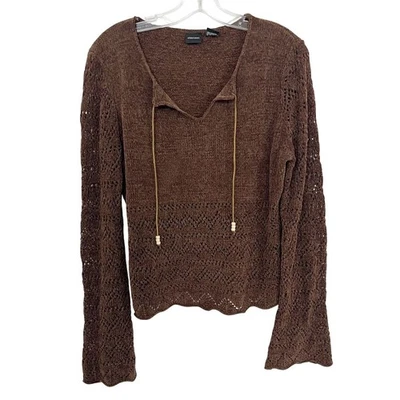 Suéter Pullover Vintage Xhilaration Y2K Marrón Chenille Pointelle Talla Boho Indie Foto 1 de 4