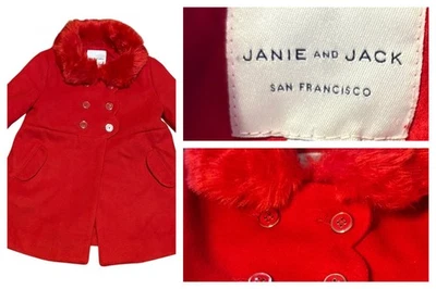 Abrigo Janie And Jack Niñas Botón Rojo Piel Sintética Borde Cuello Talla 12-18 Meses Vacaciones Foto 1 de 4