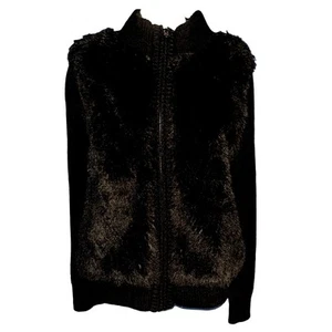 Peyton Jensen black faux fur sweater jacket medium - Picture 1 of 6