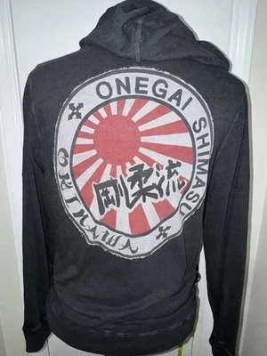 Sudadera con capucha vintage Lucky Brand Onegai cremallera Y2K pequeño gráfico dragón negro Foto 1 de 4