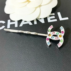 CHANEL Hairpin Coco Mark Multicolor Stone Silver Logo Hair Clasp Used - Picture 1 of 4