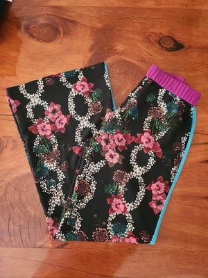 Pantalones Sandro Paris Pierna Ancha Negro Floral Cremallera Lateral Rayas Laterales Ligeros Talla 38 Foto 1 de 4