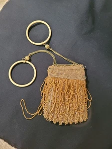 Vintage Art Nouveau ** Borsa Flapper con coulisse di perline e manico da polso - Foto 1 di 8