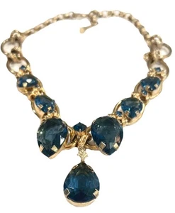 VTG Henkel & Grosse for CHRISTIAN DIOR Montana Blue Pear Shaped CRYSTAL NECKLACE - Picture 1 of 13