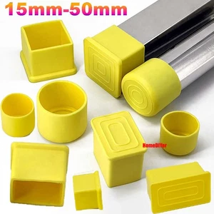 Yellow Round/Square PVC Rubber Chair Feet Cover Furniture Table Leg Tube End Cap - Picture 1 of 35
