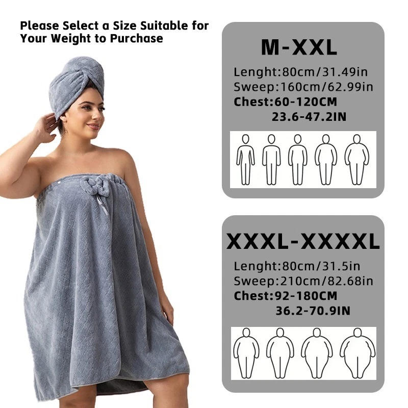 Conjunto de 2 saias de toalha de banho vestíveis 350GSM envoltório de microfibra secagem rápida + tampa - Imagem 1 de 4