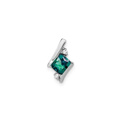 14k White Gold Green Alexandrite Pendant Women Square Modern Asymmetrical Jewelr Foto 1 de 4