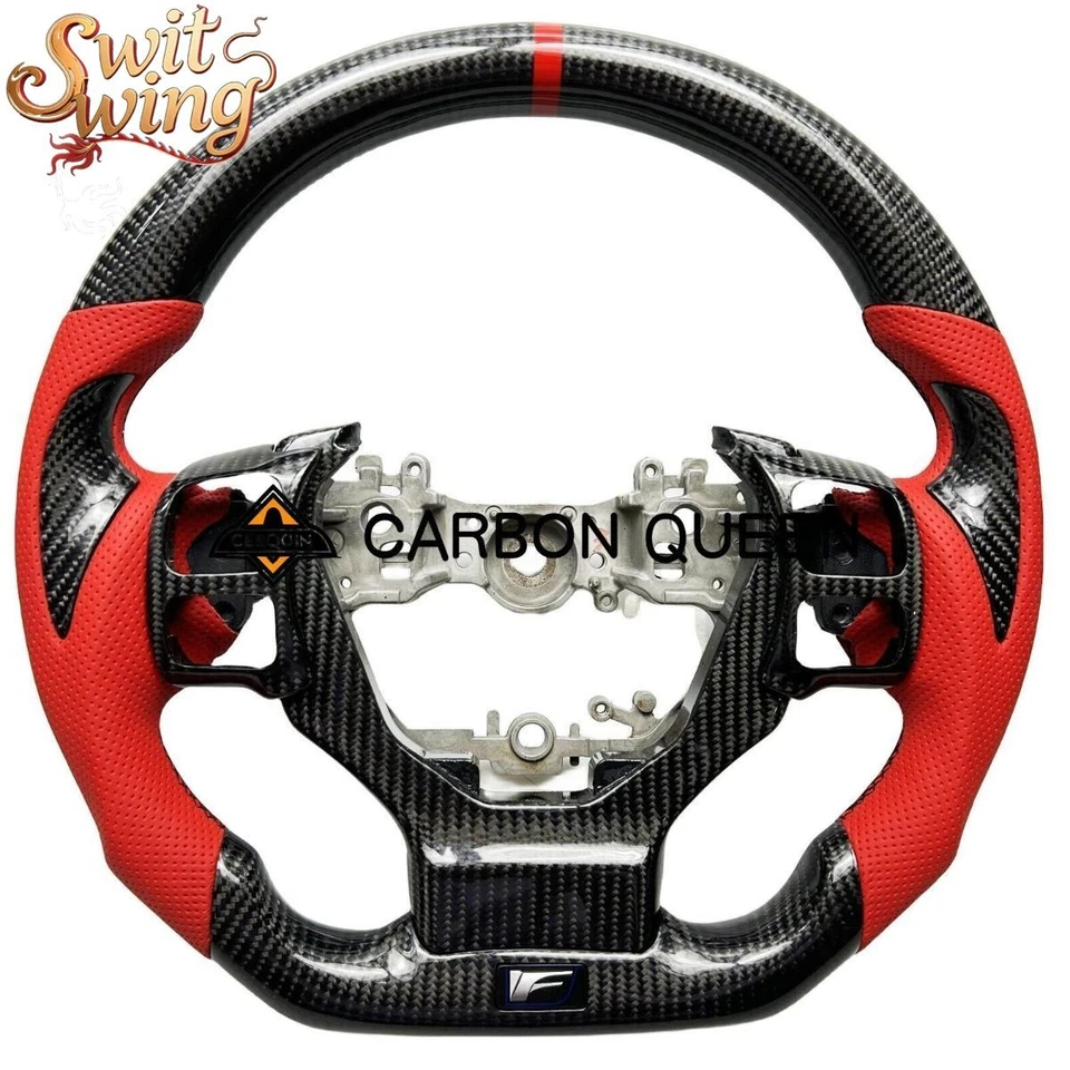 QS CARBON FIBER STEERING WHEEL FOR LEXUS ISF200/250/300/350/200T/500 14-23YS/RED - Imagem 1 de 4