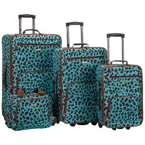 Rockland Jungle Softside Upright Luggage, Blue Leopard,4-Piece Set (14/29/24/28) - Picture 1 of 2