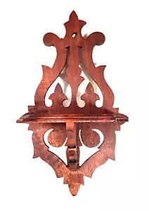 Victorian Hand Tooled Wooden Wall What Not Shelf w/Star Designs 13 5/8" H - Picture 1 of 6