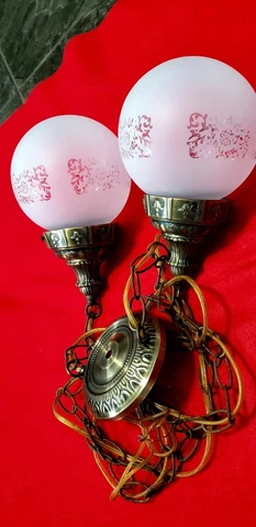 Vtg. Double SWAG Hanging Lamp with NEW Replacement Globe Shades Cover