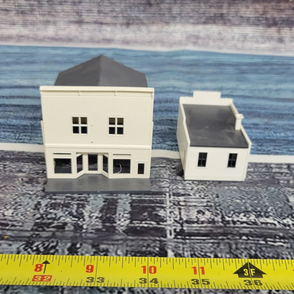 2 edificios vintage escala N blanco y gris diorama plástico Foto 1 de 4