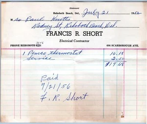 Cabezal corto de contratista eléctrico Rehoboth Beach Delaware Francisco años 50 - Imagen 1 de 2