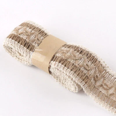 1 Set 4x Lace Linen Rope 2m 4cm Woven Flat Ribbon Twine Tape Handmade DIY Decor - Image 1 of 4