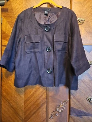 Willi Smith Chocolate Brown Three Big Button Linen 3/4 Sleeve Cropped Jacket - Image 1 of 4