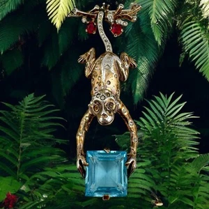 Rare Vintage Trifari Alfred Philippe Sterling Rhinestone Vermeil Hanging Monkey - Picture 1 of 9