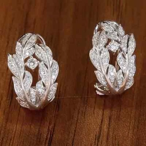Sterling Silver Leaf Sapphire Cluster Earrings with Single Sapphire Accent - Picture 1 of 5