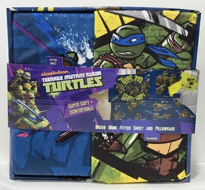 New Box Teenage Mutant Ninja Turtles Micro Mink Fitted Twin Sheet & Pillowcase - Picture 1 of 8