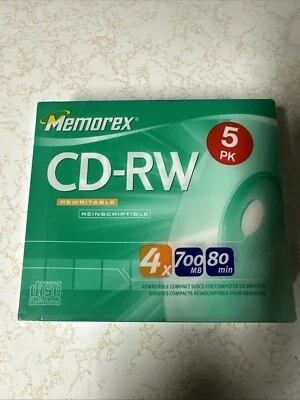 MEMOREX CD-RW REWRITABLE 5pk 700MB 80 MINUTES w/SLIM JEWEL CASES 4X SPEED E4-50w - Image 1 of 2