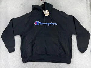 Champion Sweater Adult 2XL XXL Black Reverse Weave Cotton Spellout Sweatshirt - Picture 1 of 16