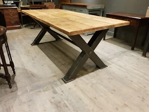 6ft Rustic Industrial Reclaimed Metal X Frame Dining Table . Handmade farmhouse - Picture 1 of 7