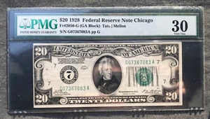 1928 $20 Federal Reserve Note [] CHICAGO [] FR 2050-G [] Numeric7 Seal [] PMG 30 - Picture 1 of 2