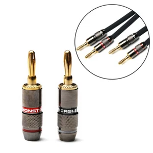 2PCS Gold Plated Banana Plugs Monster 24K Speaker Male Connector Plug New - Picture 1 of 4