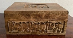 Lovely Elephant Design Wooden Carved Decorative Box Made In India-As New - Picture 1 of 12
