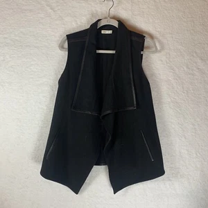 Vince Women's Felted Cascading Drape Vest Lamb Leather Trim Pockets Black Small - Picture 1 of 7