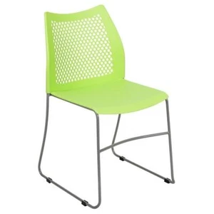 Flash Furniture Hercules Perforated Plastic Sled Base Stacking Chair in Green - Picture 1 of 12