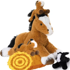 4 Pcs Horse Plush Stuffed Animal,Large Stuffed Mommy Horse with Babies Pony Toys - Picture 1 of 7
