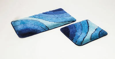 2 teiliges Badematten Set, Badgarnitur," Wave", blau Badteppich - Bild 1 von 3