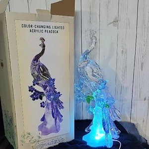 Cracker barred Color-Changing Lighted Acrylic Peacock 20" - Picture 1 of 1