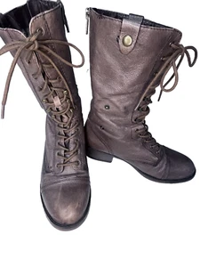 Steve Madden Flannel Brown Leather Zip Lace Up Combat Boots Womens Size  8.5 M - Picture 1 of 11