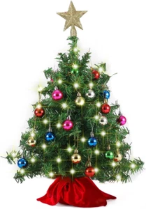 24"/2FT Mini Christmas Tree Tabletop Set with Clear LED Lights, Artificial Mini - Picture 1 of 9