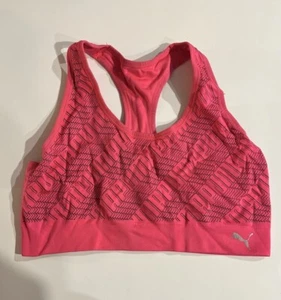 Puma Sports Bra - Hot Pink With Puma Graphics Size Large - Picture 1 of 5