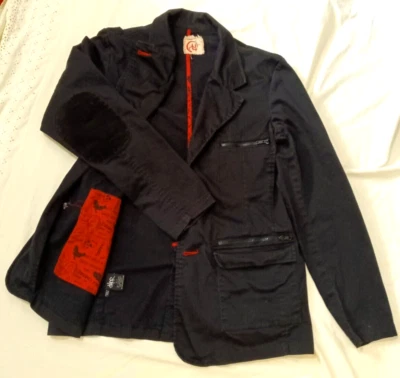 CHOR GRUNGE DARK ACADEMIA Black Striped Blazer Jacket Elbow Patch  Men's Size L - Image 1 of 4